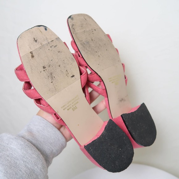 Vintage 90s pink strappy flower brooch heeled mule sandals 9 - Picture 5 of 5